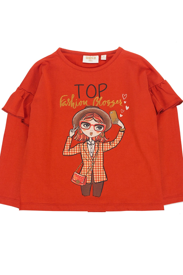 Girl'S T-Shirt In Stretch Cotton Fabric In Orange