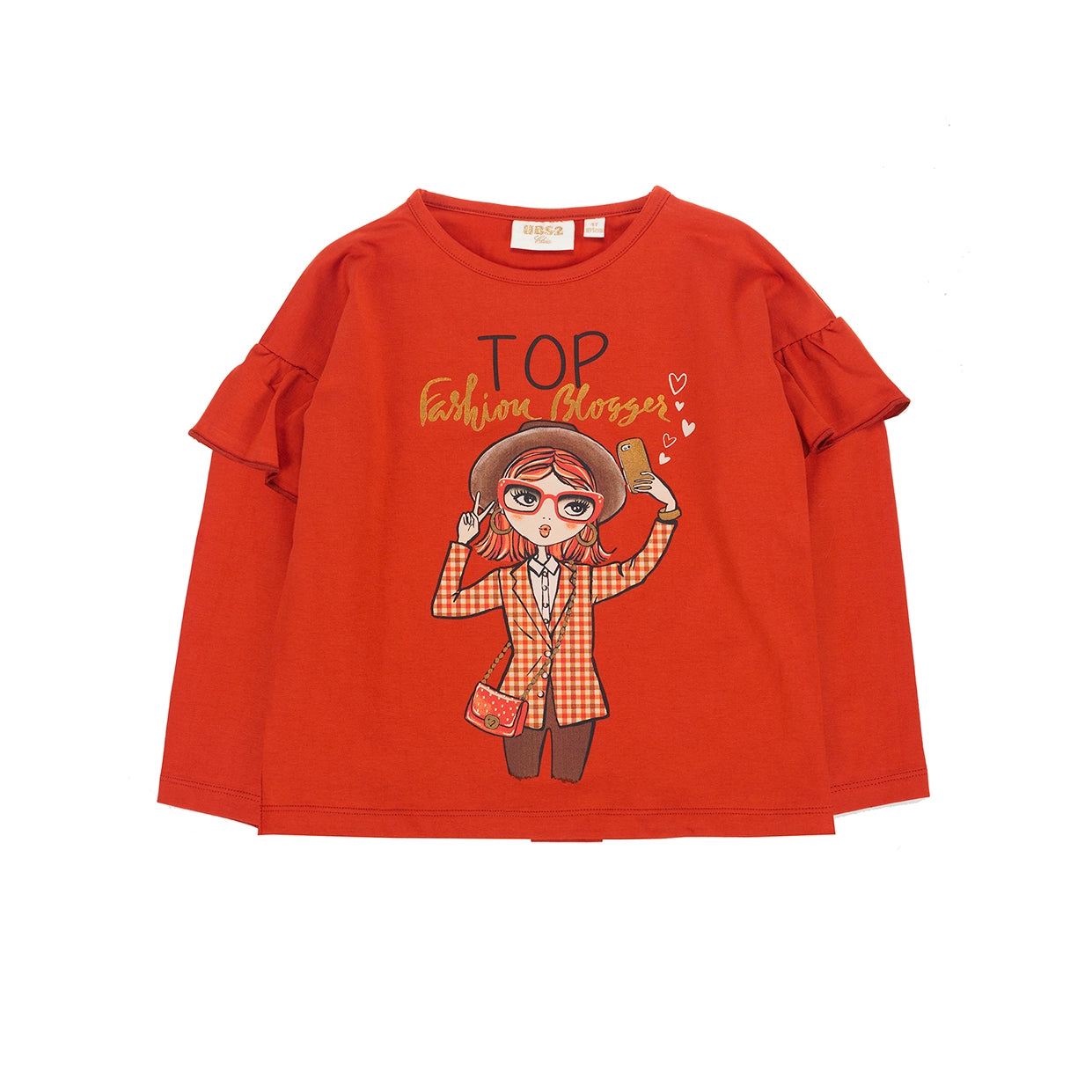 Girl's t-shirt in stretch cotton fabric in orange