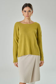 Maglia In Misto Cashmere Con Incrocio Sul Retro - Andrea-Maglia-Tenné-XS-VERDE OLIO-Urbanheer