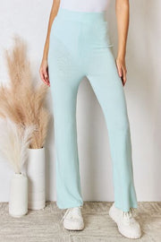 Risen Full Size High Waist Ultra Soft Knit Flare Pants-Risen-Mint-S-Urbanheer