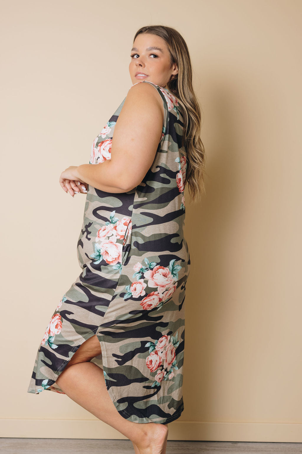 Plus Size - Camo Floral Dress-UHXSW-1X-Urbanheer
