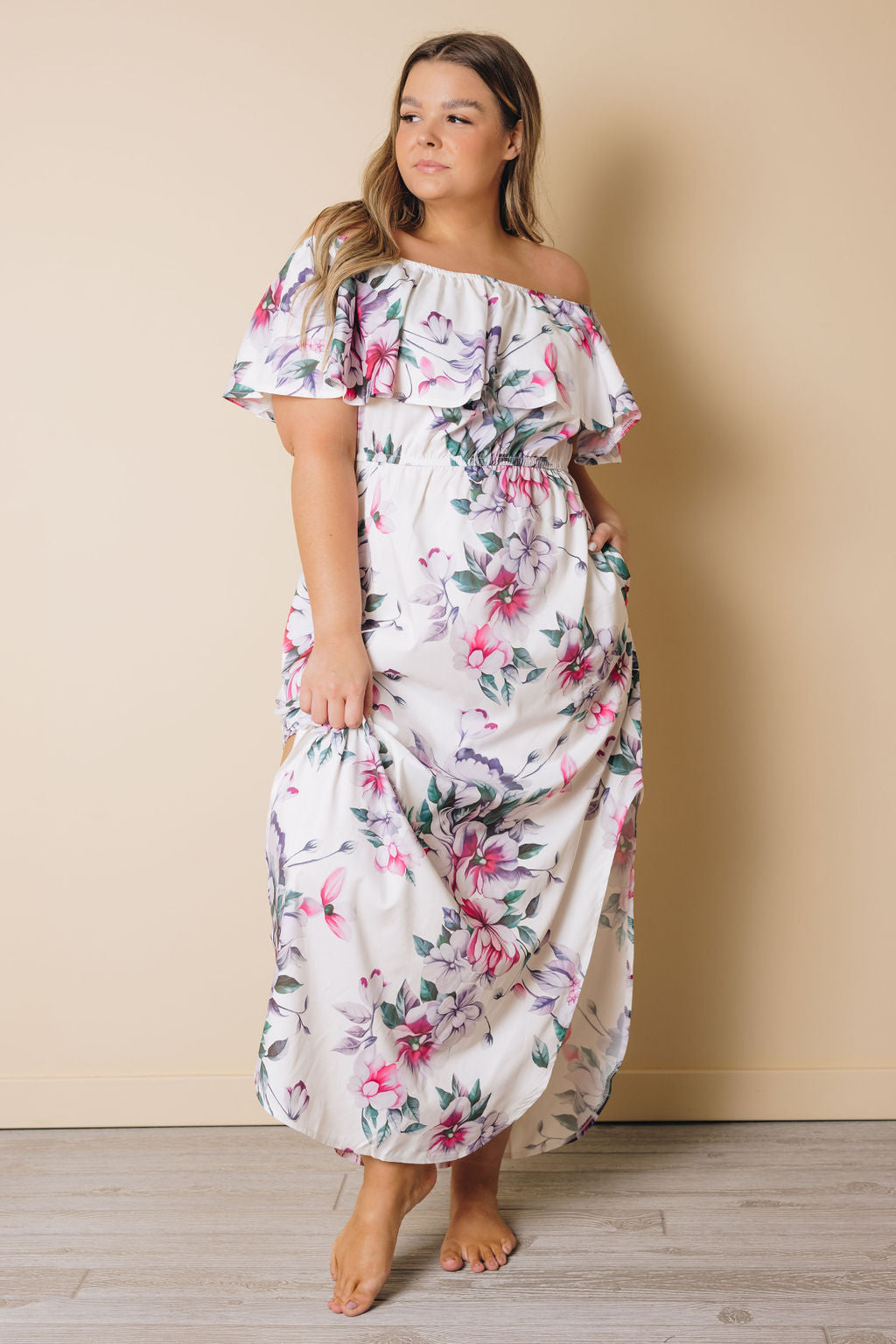Plus Size - Shanon Off The Shoulder Floral Dress-UHXSW-1X-Urbanheer