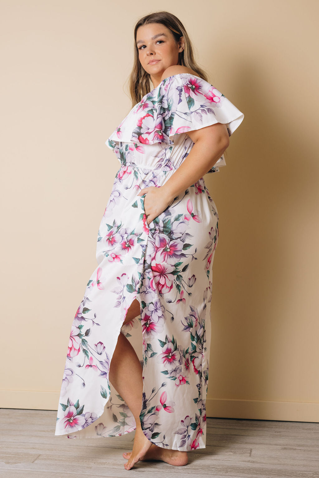 Plus Size - Shanon Off The Shoulder Floral Dress-UHXSW-1X-Urbanheer