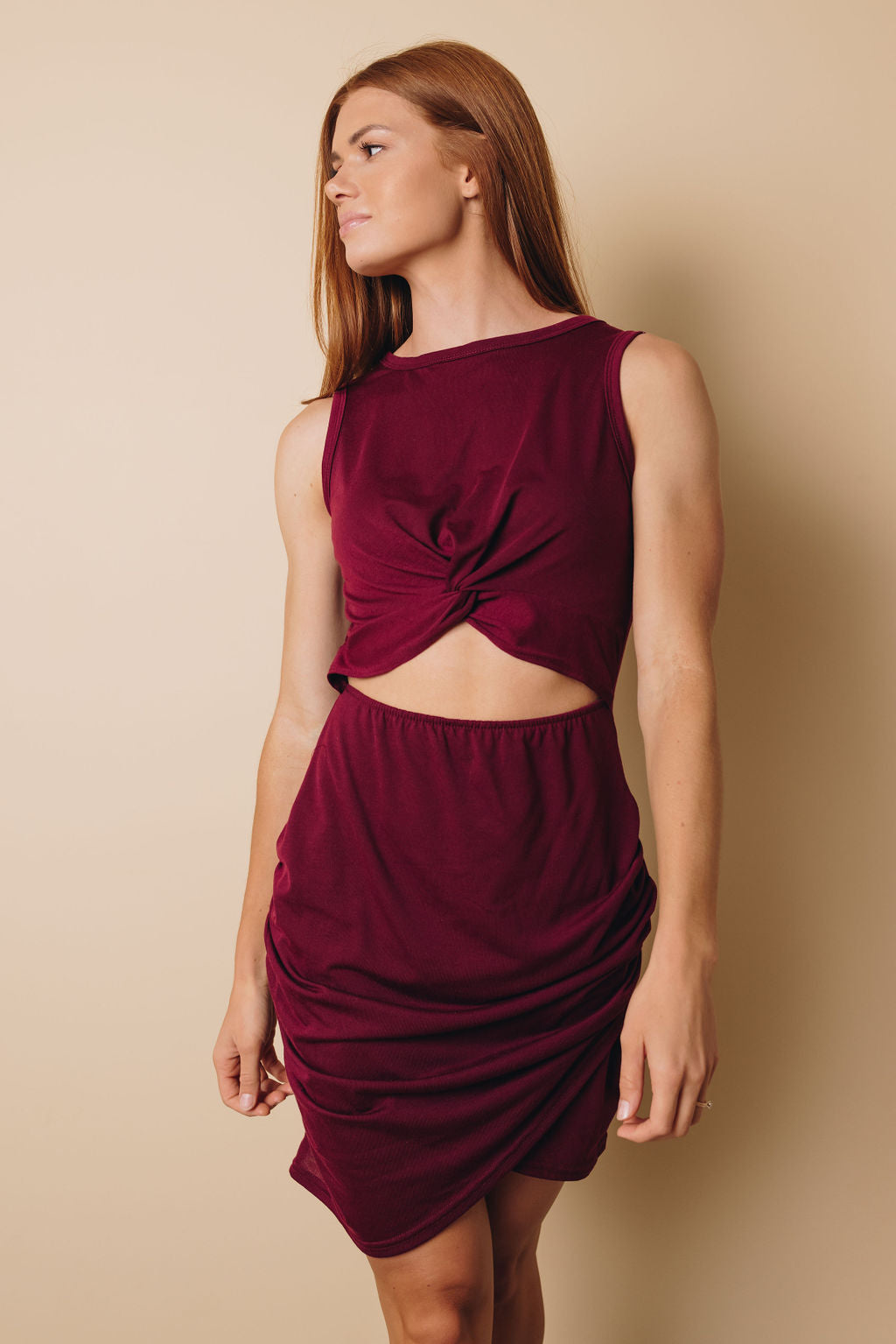 May Twist Hollow-out Bodycon Mini Dress-UHXSW-BURGUNDY-SMALL-Urbanheer