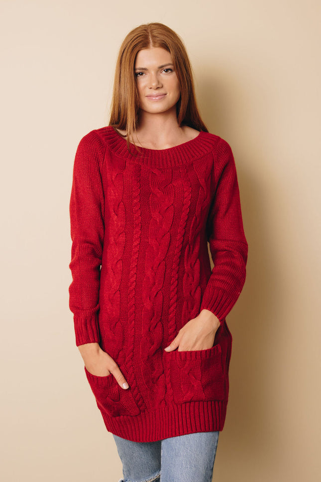 Goldy Off-Shoulder Sweater Dress-Stay Warm in Style-RED-SMALL-Urbanheer