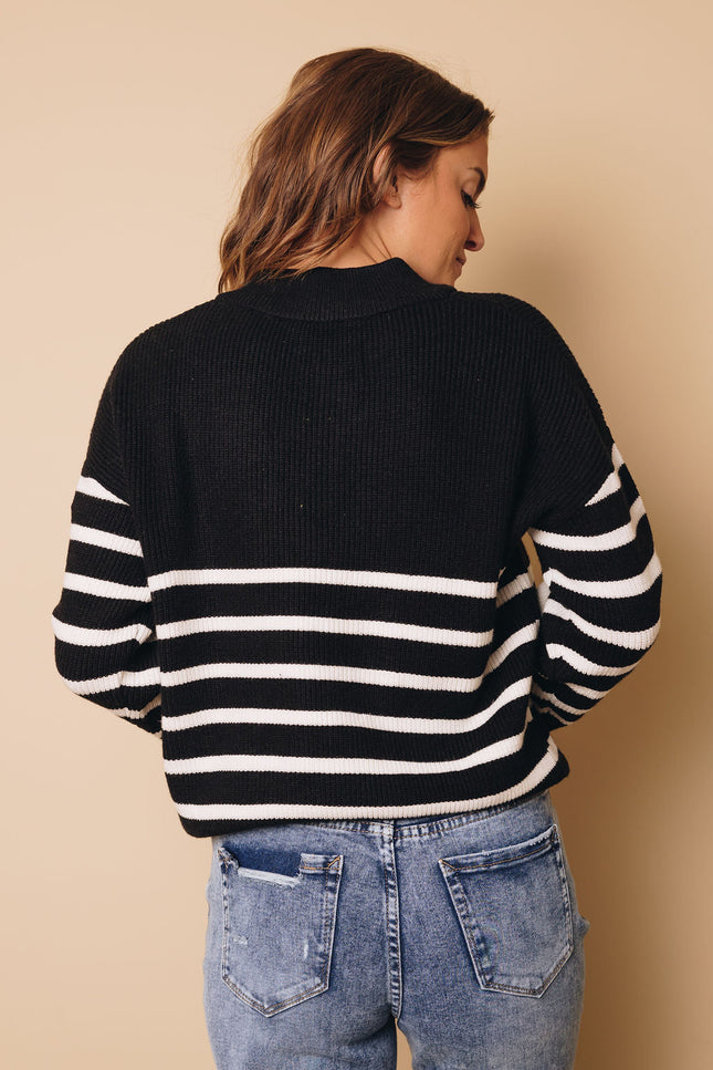 Zara Striped Zipper Sweater-Stay Warm in Style-Urbanheer