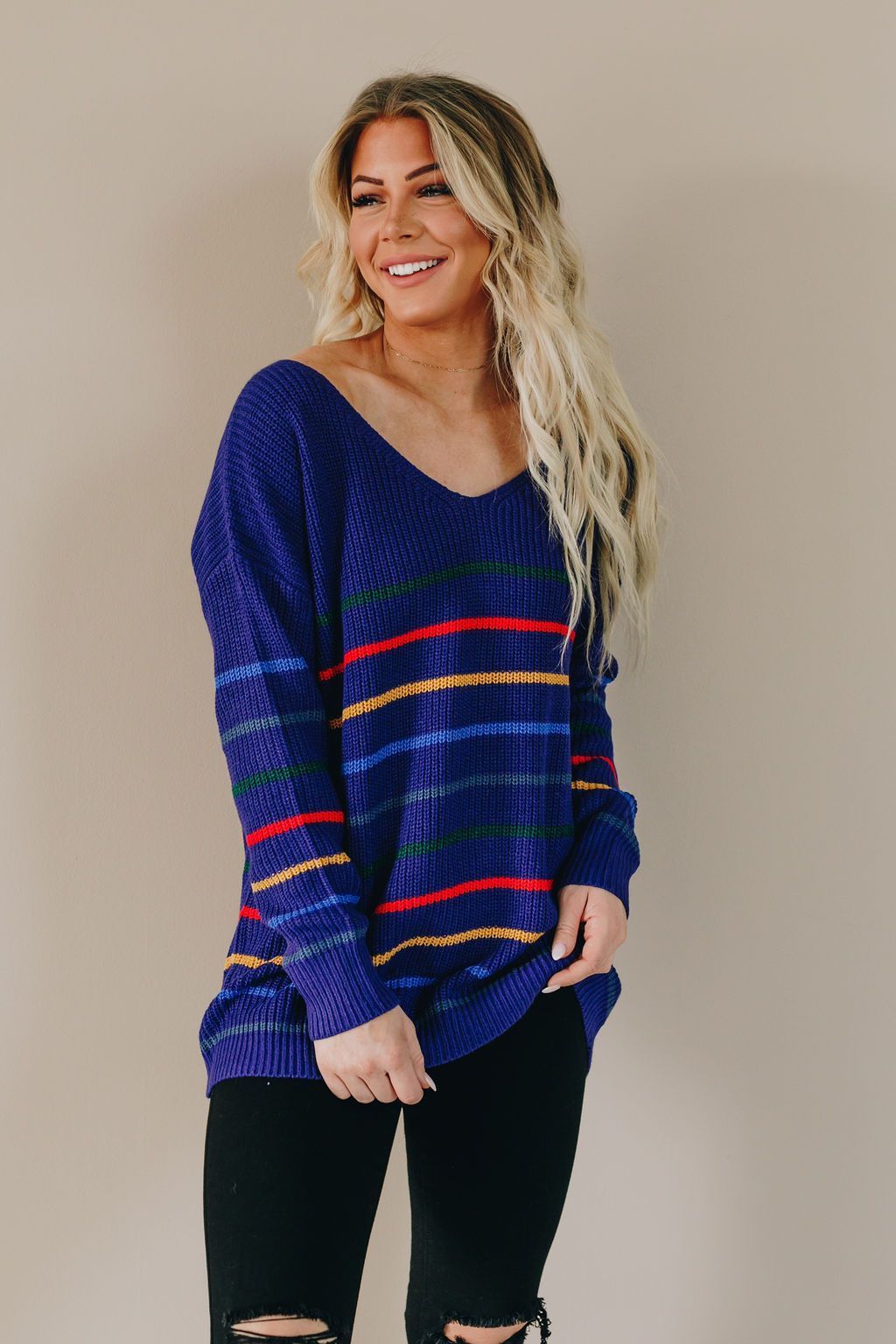Rich Harvest Striped Knit Sweater-UHXSW-BLUE-S-Urbanheer