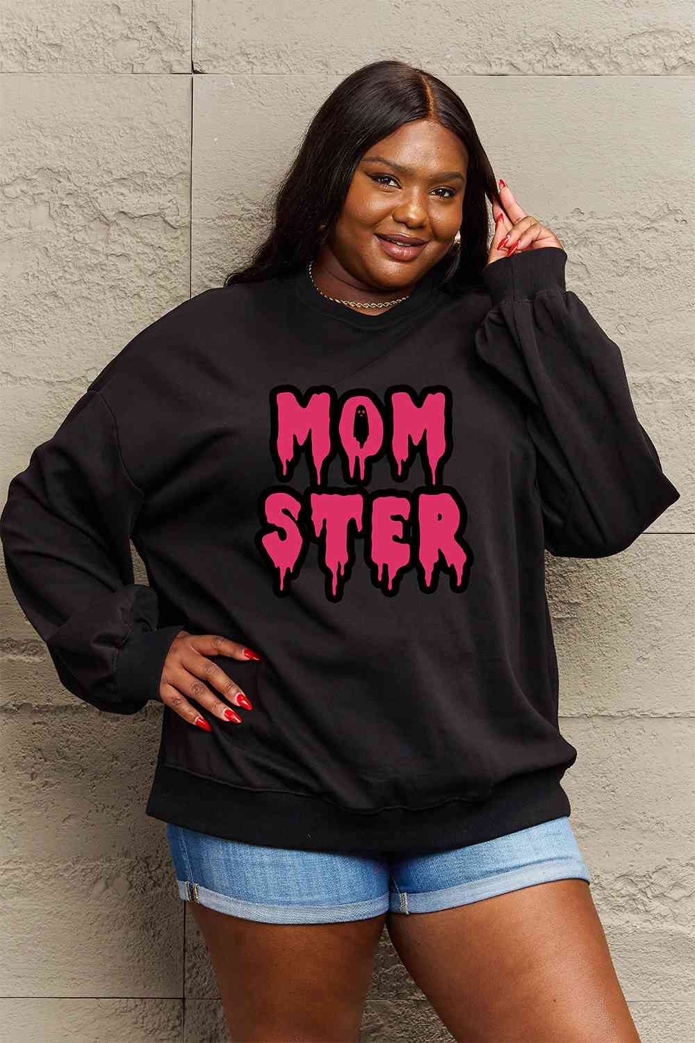 Simply Love Full Size Mom Ster Graphic Sweatshirt-Street 360-Black-S-Urbanheer