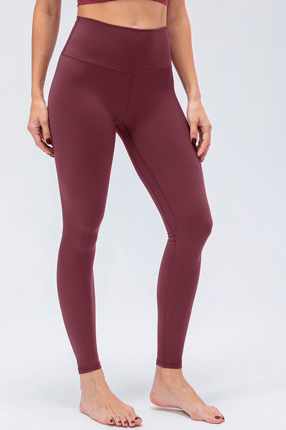 Wide Waistband Slim Fit Active Leggings-Street 360-Wine-S-Urbanheer