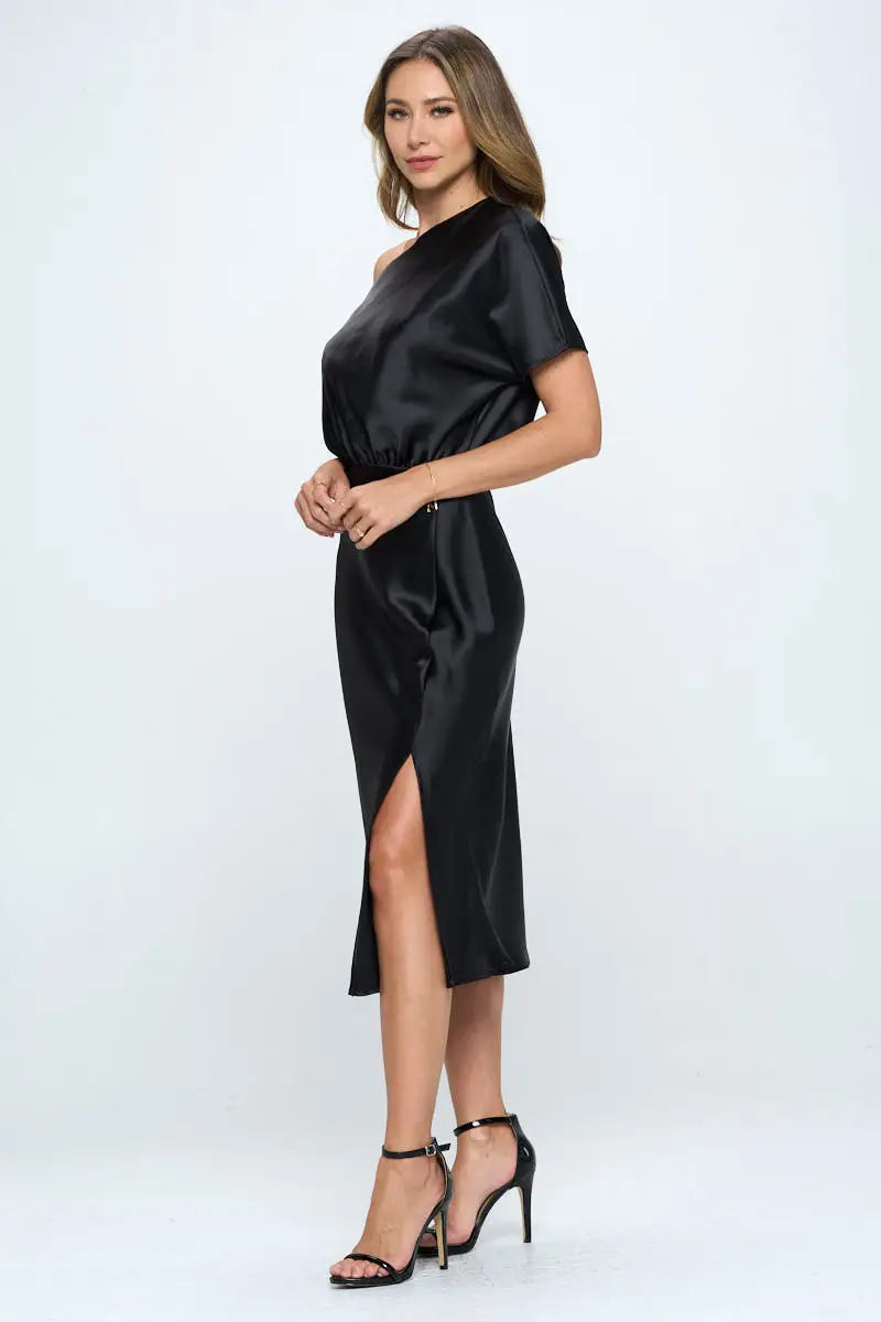 Stretch Satin One Shoulder Dress.-Renee C.-S-Urbanheer