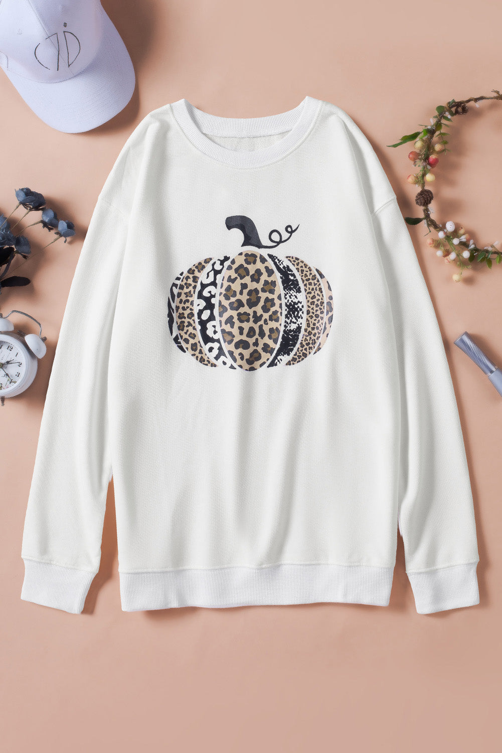Animal Print Halloween Pumpkin Sweatshirt-UHXC-White-(US 4-6)S-Urbanheer