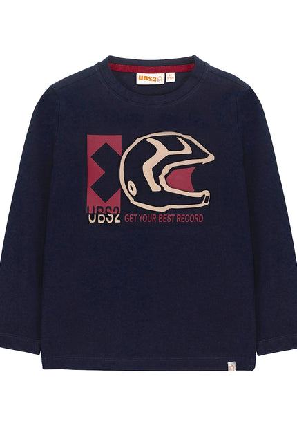Ubs2 Boy'S T-Shirt In Navy Blue Cotton Jersey, Sleeve-UBS2-2-Urbanheer