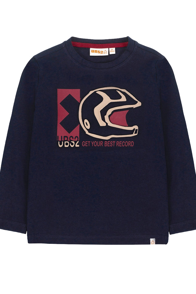 Ubs2 Boy'S T-Shirt In Navy Blue Cotton Jersey, Sleeve-UBS2-2-Urbanheer