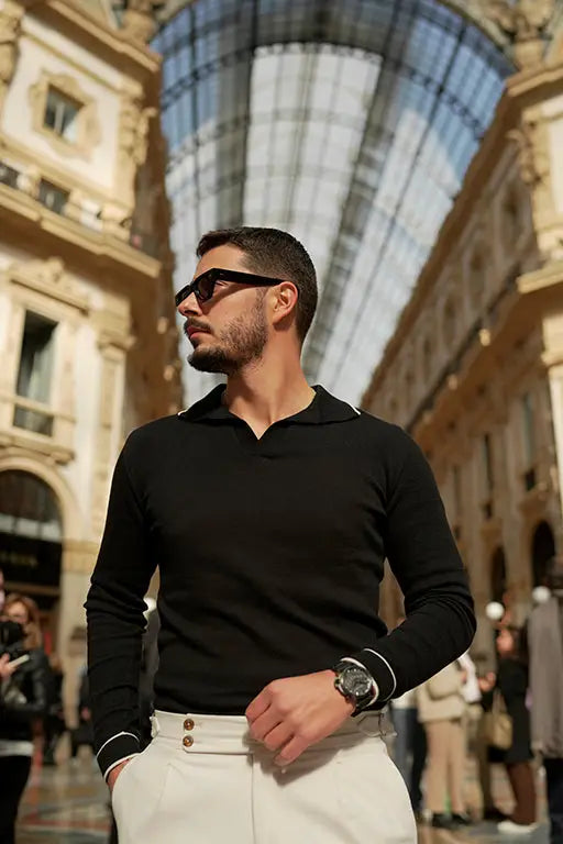 Men's Black Polo Black Sweater-Clothing - Men-Donato-S-Urbanheer