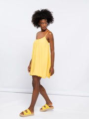 Yellow Dress With Square Neckline-Dresses-SMF-S-Urbanheer