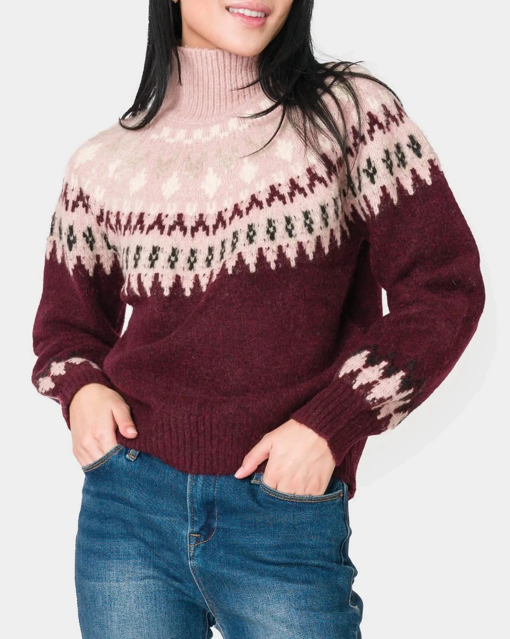 Mock Neck Fair Isle Sweater-Gibsonlook-XXS-Urbanheer