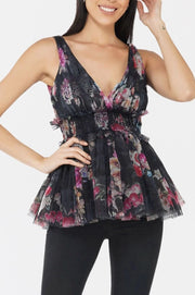 Rose Mesh Top In Dark Florals.-lace and beads-UK 8-Urbanheer