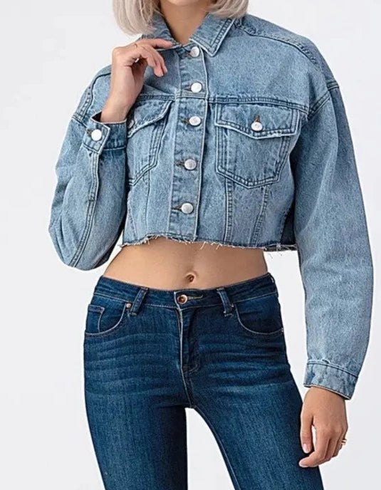 Raw Edge Medium Washed Denim Jacket-Clothing-Heart&Hips-Small-Urbanheer