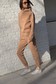 Beige track-pants and hoodie set оn fleece-2KStyle-xs-Urbanheer