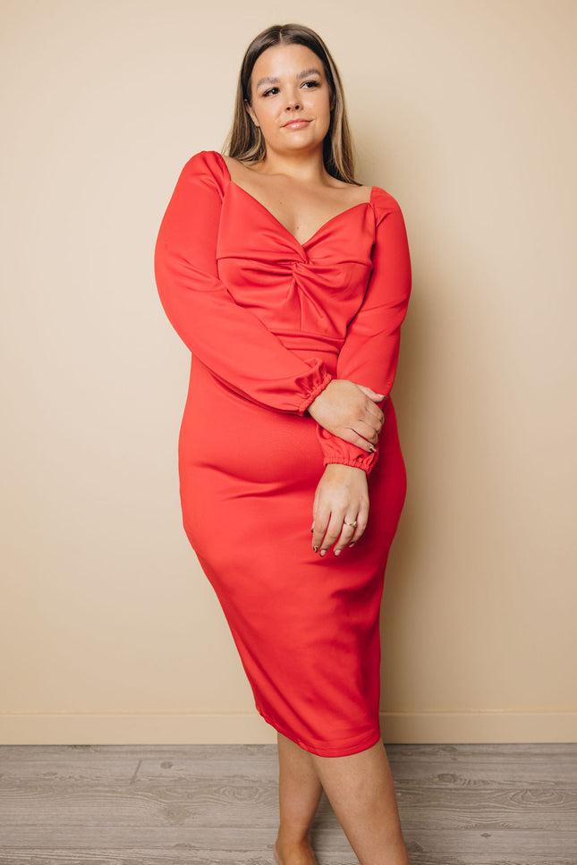 Plus Size - Zoelle Midi Dress-Stay Warm in Style-RED-4X-Urbanheer