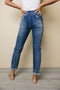 Salma Elastic Waist Distressed Jeans-UHXSW-DARK BLUE-SMALL-Urbanheer