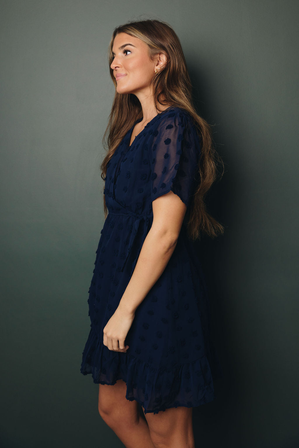 Georgie Swiss Dot Wrap Dress-UHXSW-BLUE-SMALL-Urbanheer