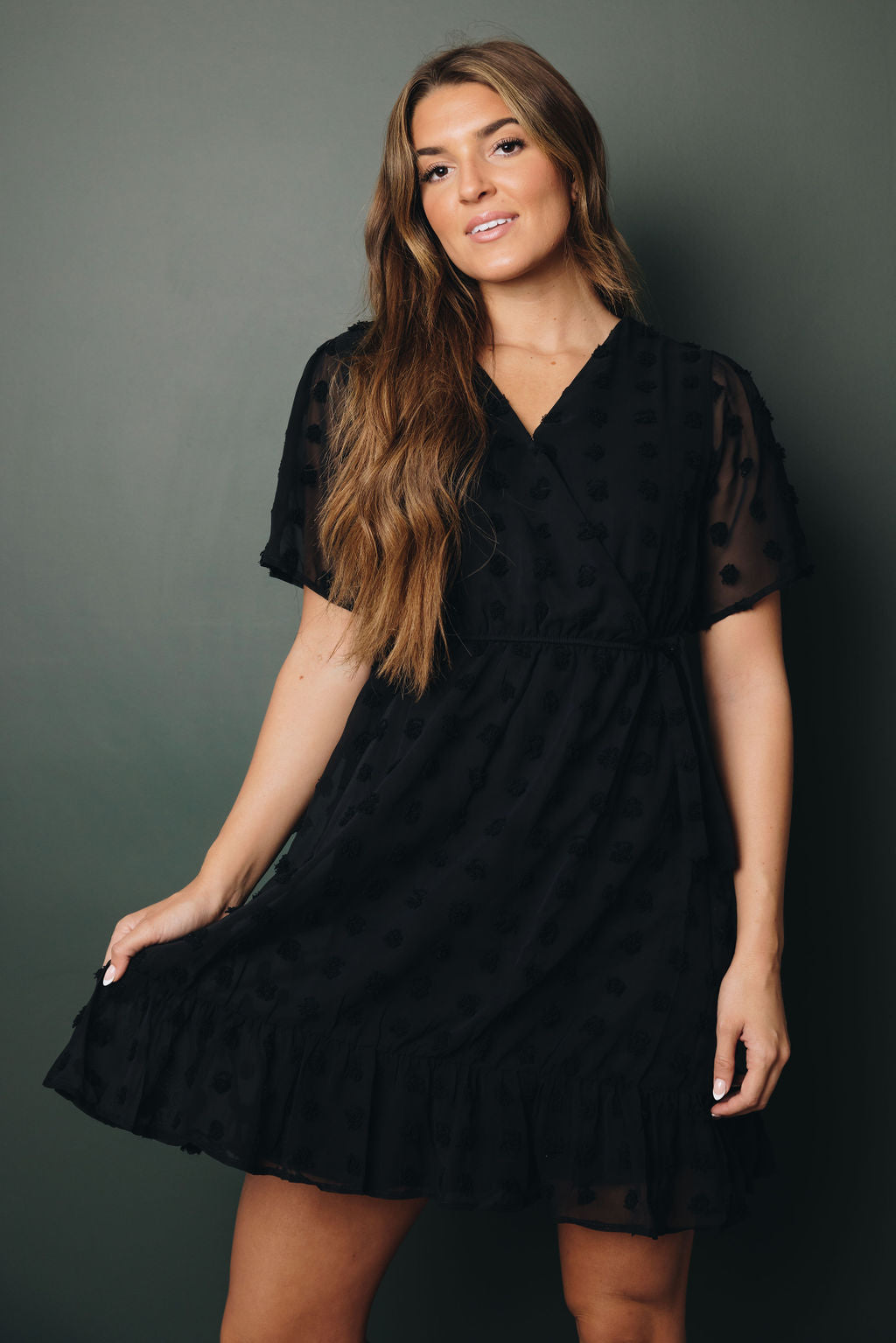 Georgie Swiss Dot Wrap Dress-UHXSW-BLACK-SMALL-Urbanheer