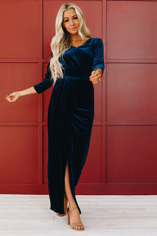 Christmas Kiss Velvet Dress-UHXSW-BLUE-SMALL-Urbanheer