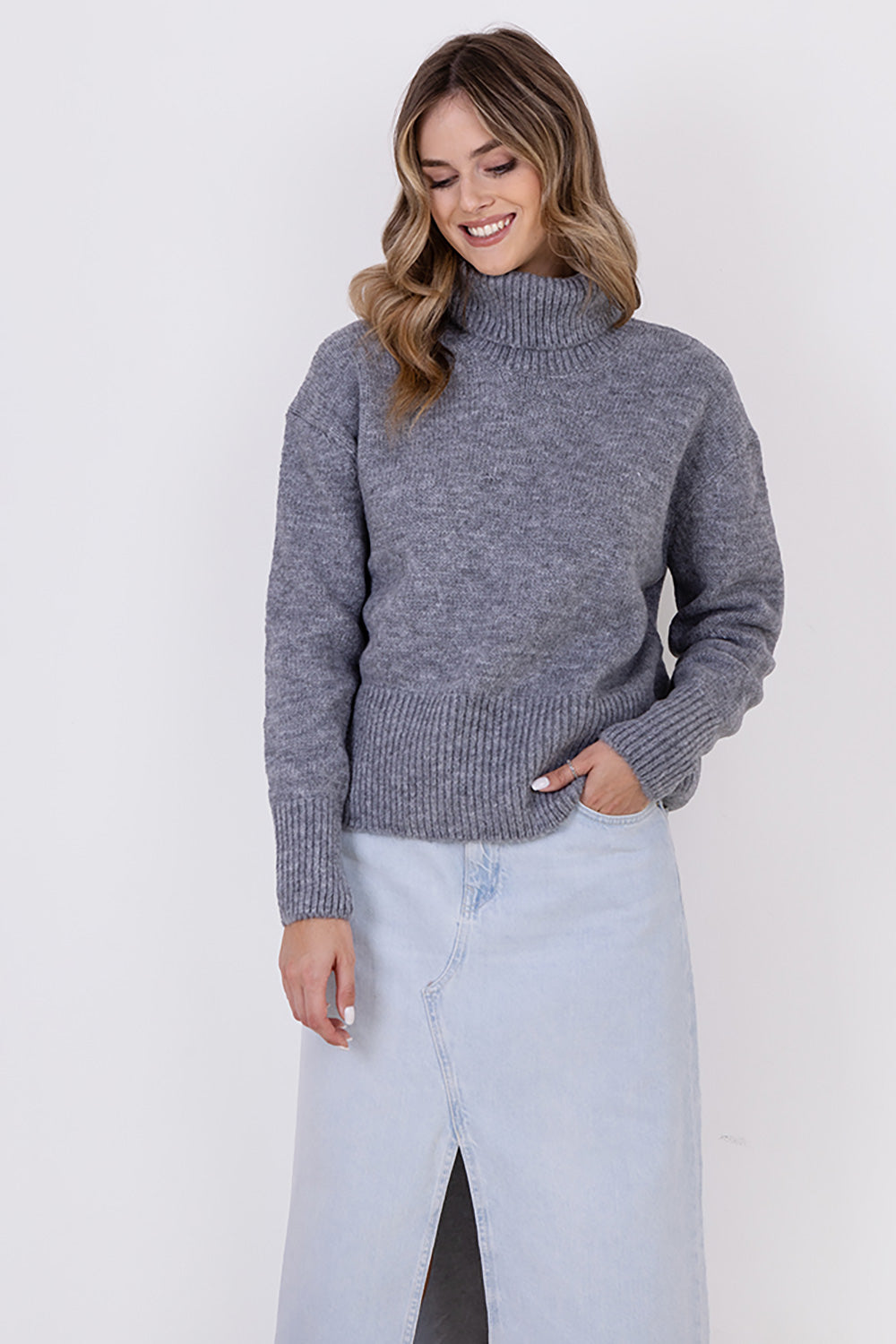 Turtleneck Women Outfit 187209 Mkm-Sweaters, Pullovers, Jumpers, Turtlenecks, Boleros, Shrugs-MKM-grey-L/XL-Urbanheer