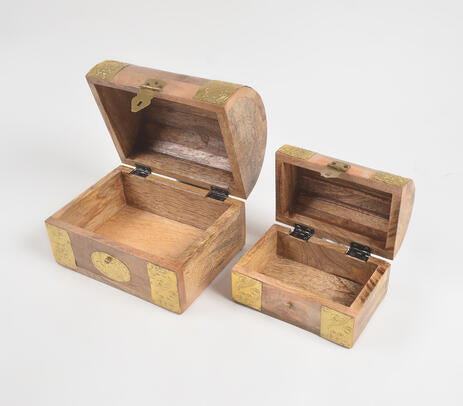 Vintage Brass & Wood Trinket Boxes (Set of 2)