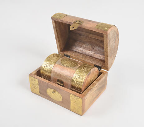 Vintage Brass & Wood Trinket Boxes (Set of 2)