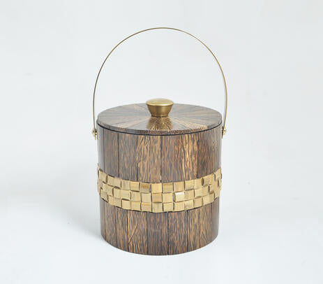 Steel and Wood Double Wall Ice Bucket With Tong