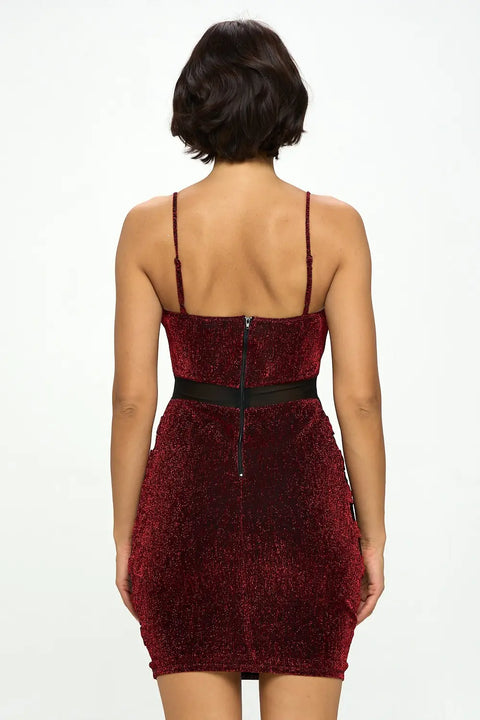 Gliter Mesh Contrast Nylon Zipper Back Closure Dress.-Chocolate USA-S-Urbanheer