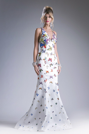 Plunging V-Neckline And Sleeveless Gown-Night Out-Tux-USA-6-Off-White-Urbanheer