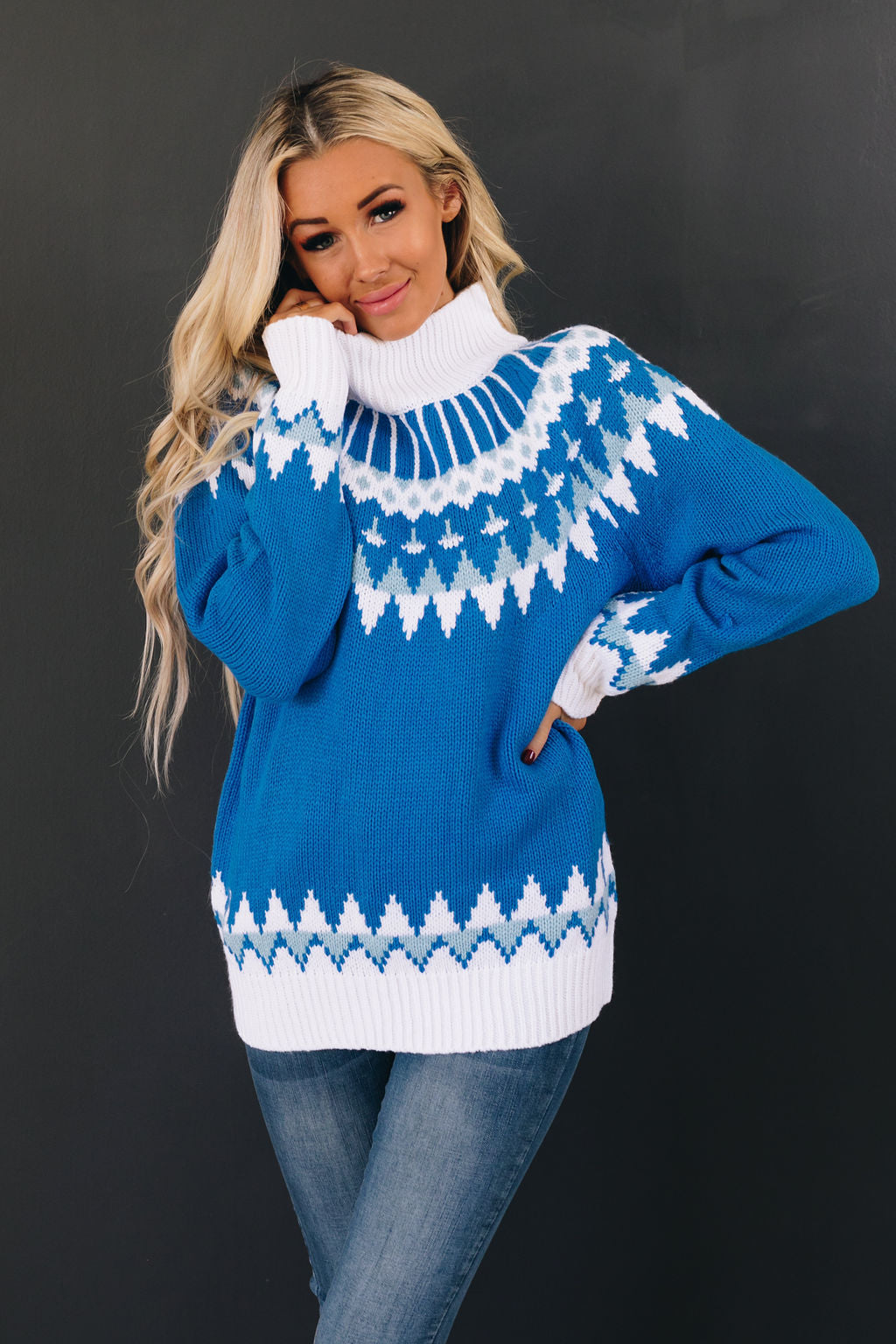 Laureen High Neck Knit Sweater-UHXSW-BLUE-2XL-Urbanheer