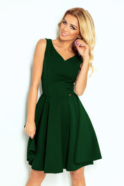 Numoco 114-10 Flared Dress - Heart-Shaped Neckline - Dark Green-numoco-Dark Green-S-Urbanheer