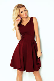 Numoco 114-11 Flared Dress - Heart-Shaped Neckline - Burgundy Color-numoco-Burgundy Color-S-Urbanheer