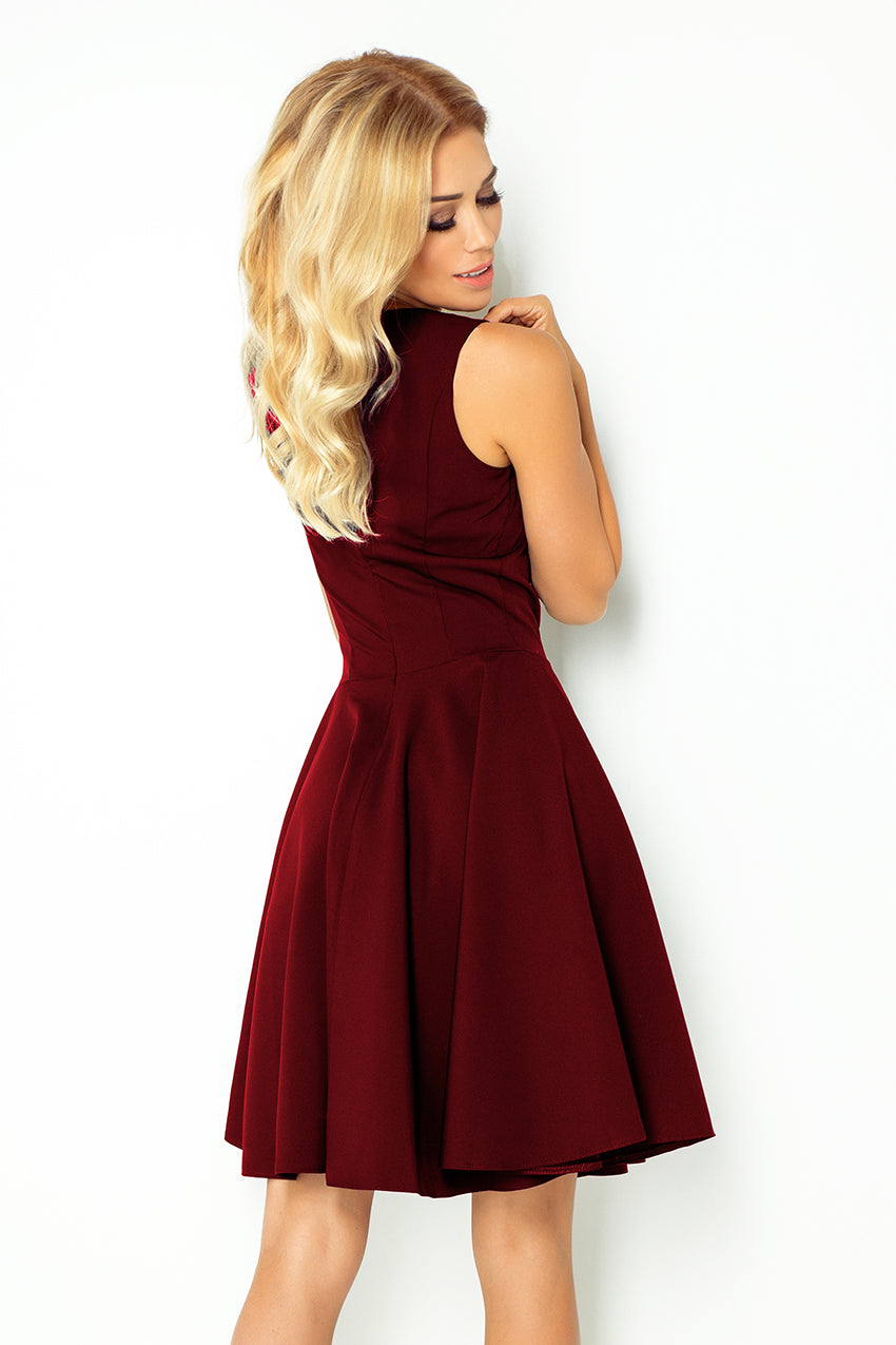 Numoco 114-11 Flared Dress - Heart-Shaped Neckline - Burgundy Color-numoco-Burgundy Color-S-Urbanheer