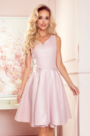 Numoco 114-14 Flared Dress - Heart-Shaped Neckline - Powder Pink + Glitter-numoco-Powder Pink-S-Urbanheer