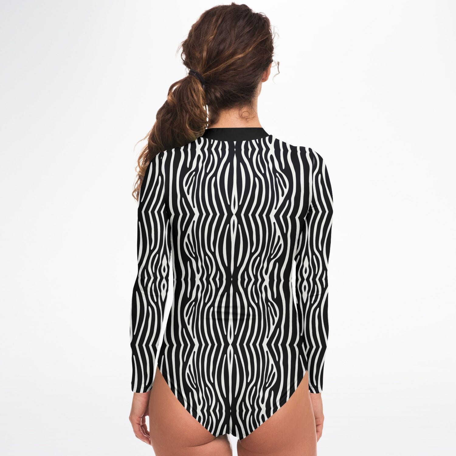Graphic Zebra Long Sleeve Bodysuit-Subliminator-XS-Urbanheer
