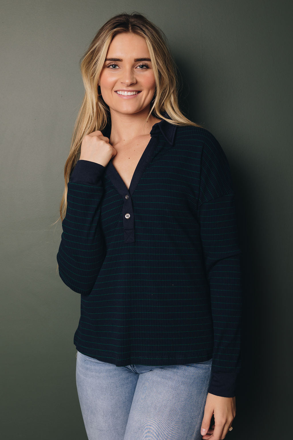 Malia Knit Polo Top-UHXSW-NAVY-SMALL-Urbanheer