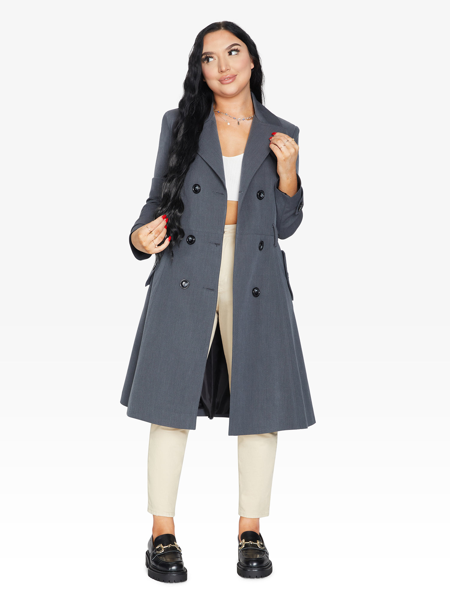 Spring/Summer Double Breasted Trench Mac Coat (1201-SP)-Rose Eleusis-UK 10/EU 38/US 6/S-Black-Urbanheer