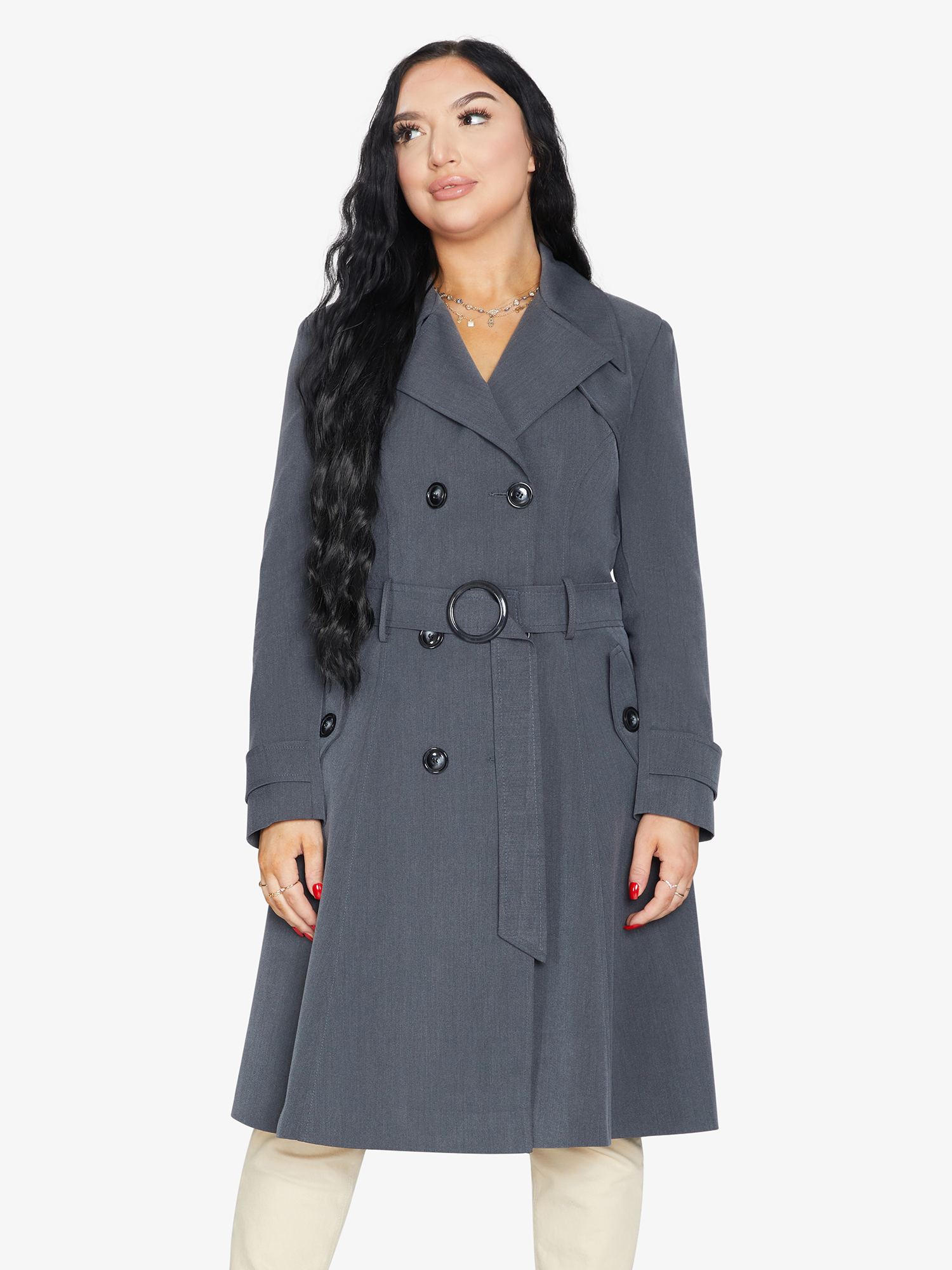 Spring/Summer Double Breasted Trench Mac Coat (1201-SP)-Rose Eleusis-UK 10/EU 38/US 6/S-Black-Urbanheer