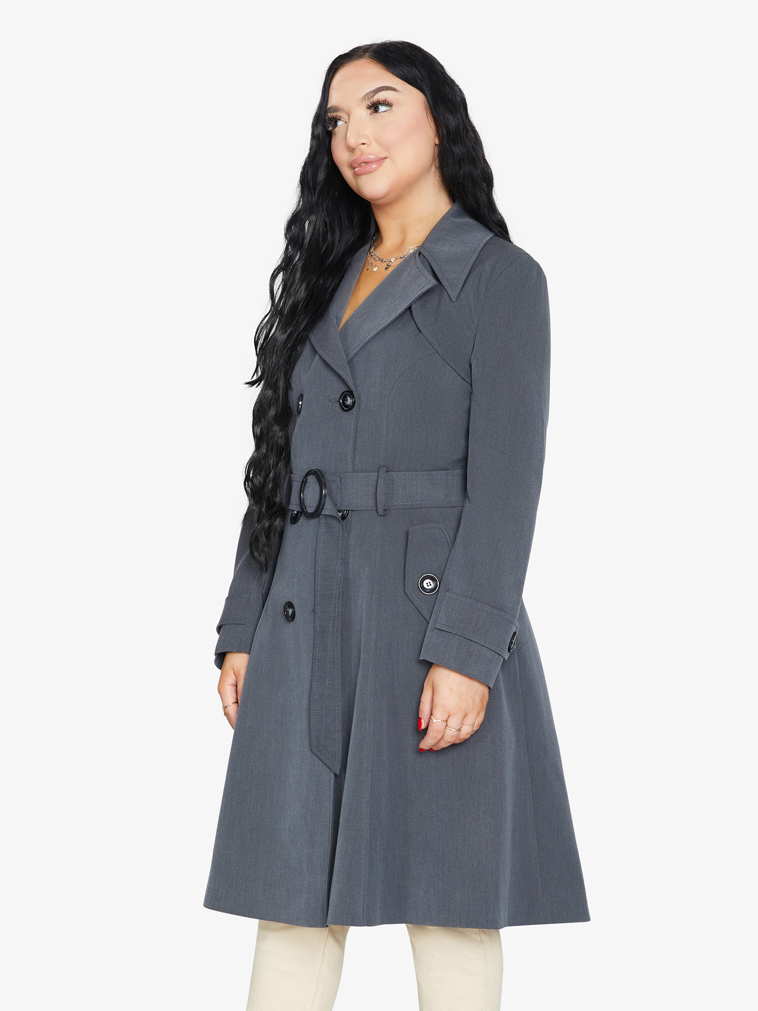 Spring/Summer Double Breasted Trench Mac Coat (1201-SP)-Rose Eleusis-UK 10/EU 38/US 6/S-Black-Urbanheer