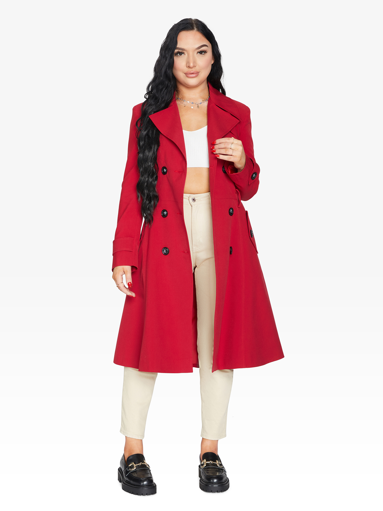 Spring/Summer Double Breasted Trench Mac Coat (1201-SP)-Rose Eleusis-UK 10/EU 38/US 6/S-Black-Urbanheer
