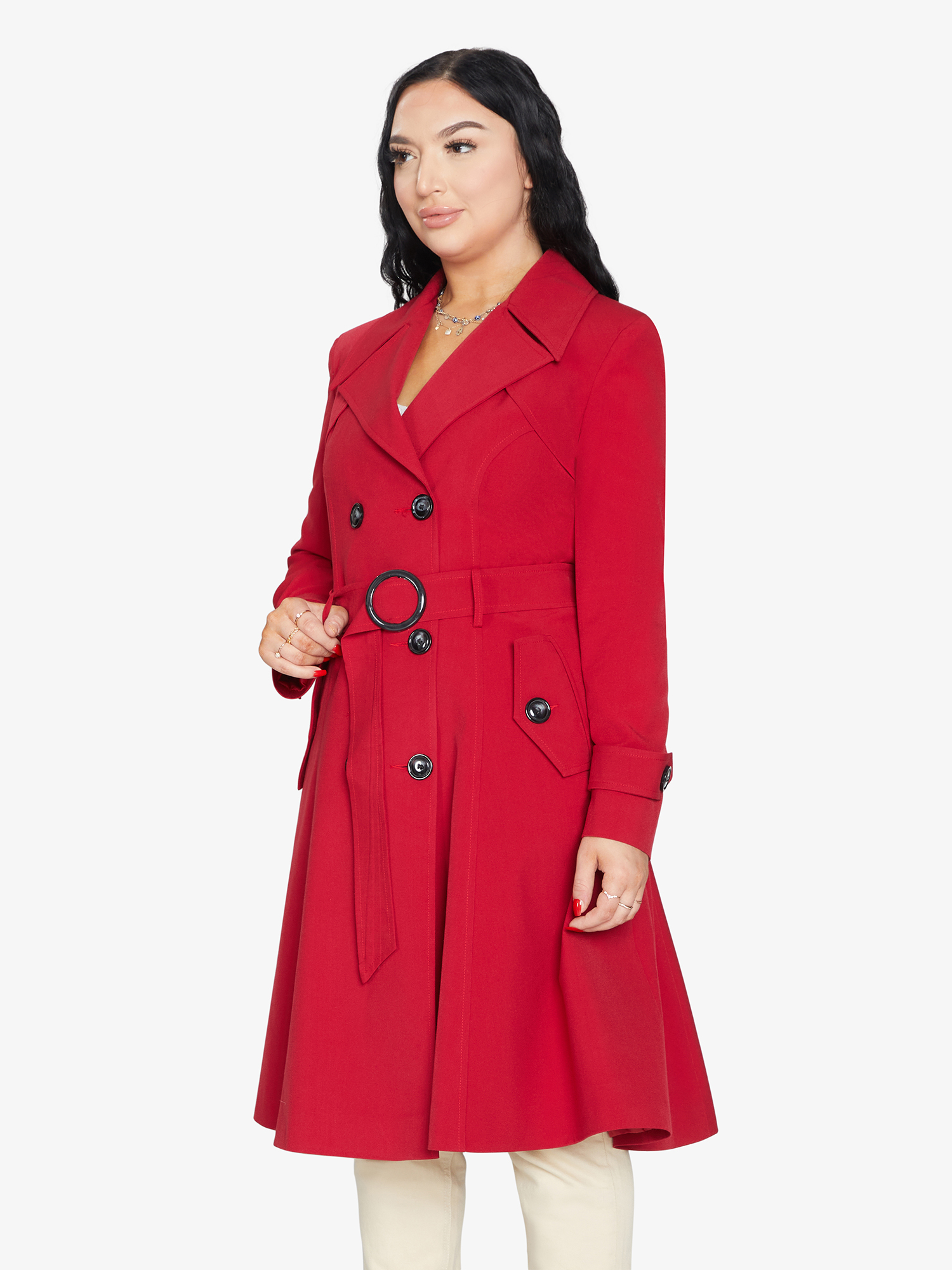 Spring/Summer Double Breasted Trench Mac Coat (1201-SP)-Rose Eleusis-UK 10/EU 38/US 6/S-Black-Urbanheer
