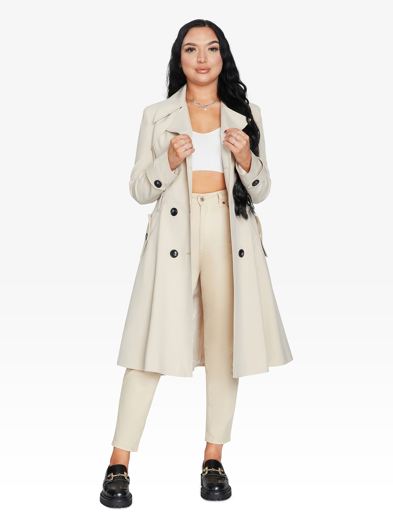 Spring/Summer Double Breasted Trench Mac Coat (1201-SP)-Rose Eleusis-UK 10/EU 38/US 6/S-Black-Urbanheer