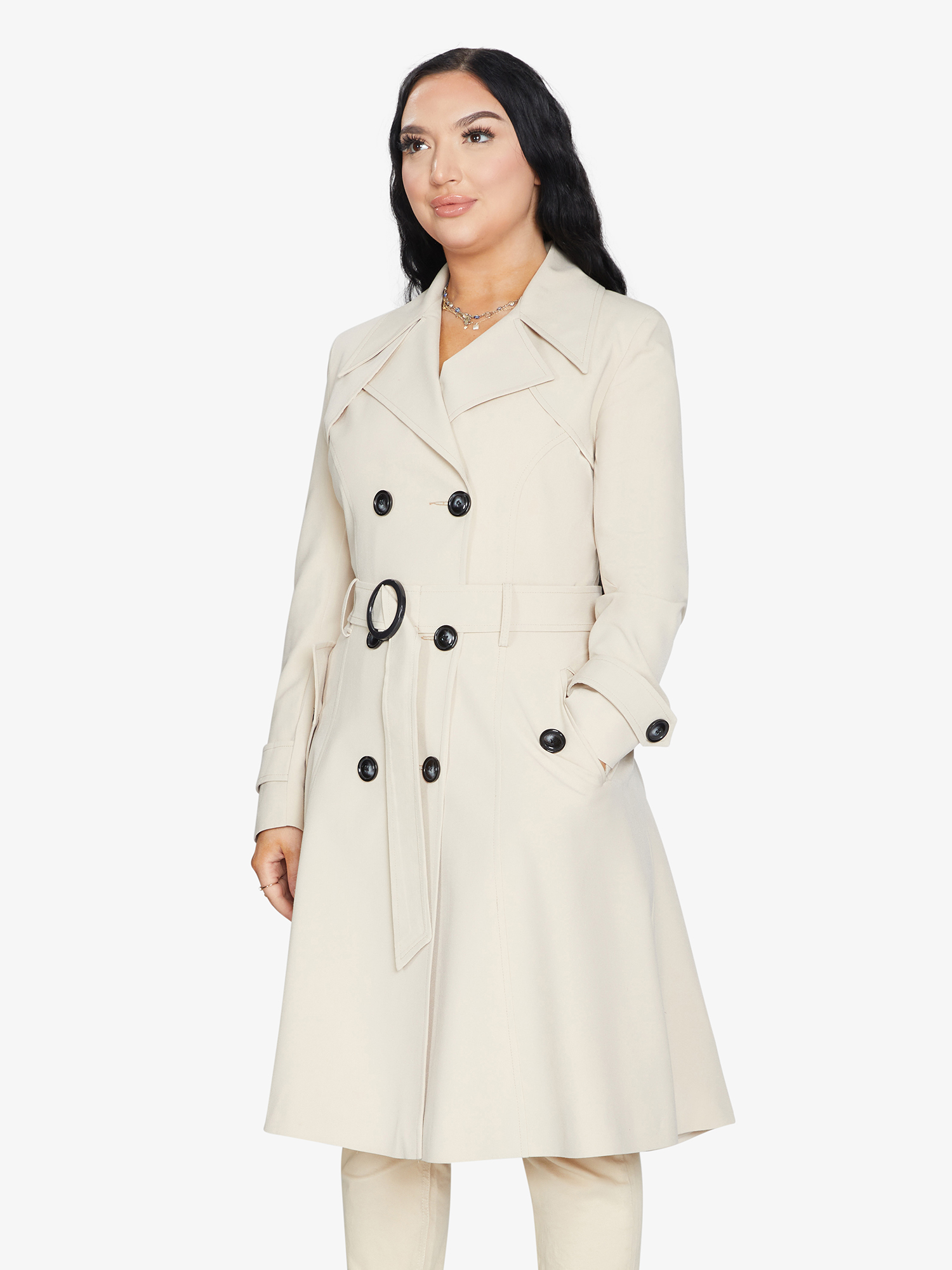 Spring/Summer Double Breasted Trench Mac Coat (1201-SP)-Rose Eleusis-UK 10/EU 38/US 6/S-Black-Urbanheer