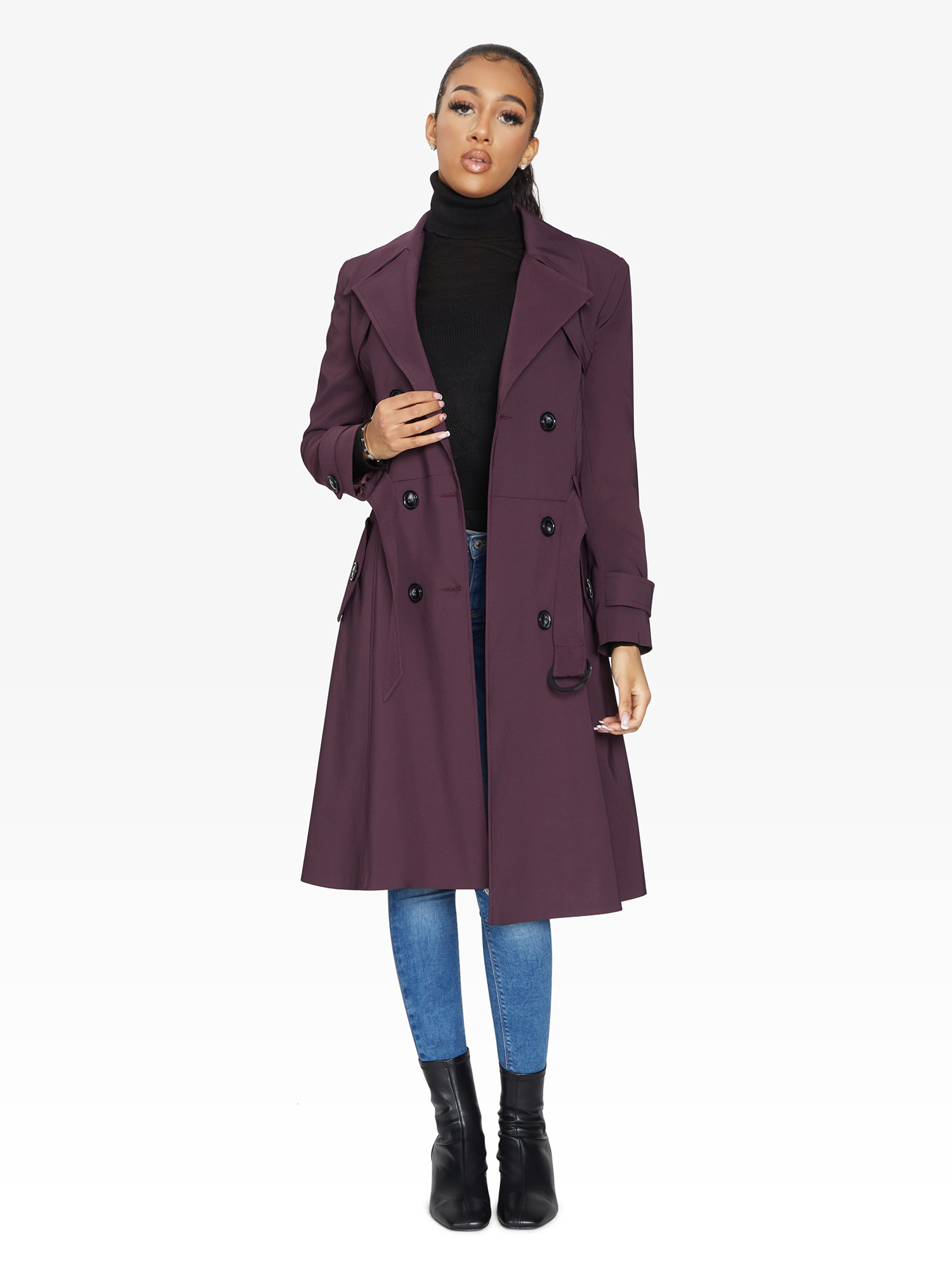 Spring/Summer Double Breasted Trench Mac Coat (1201-SP)-Rose Eleusis-UK 10/EU 38/US 6/S-Black-Urbanheer
