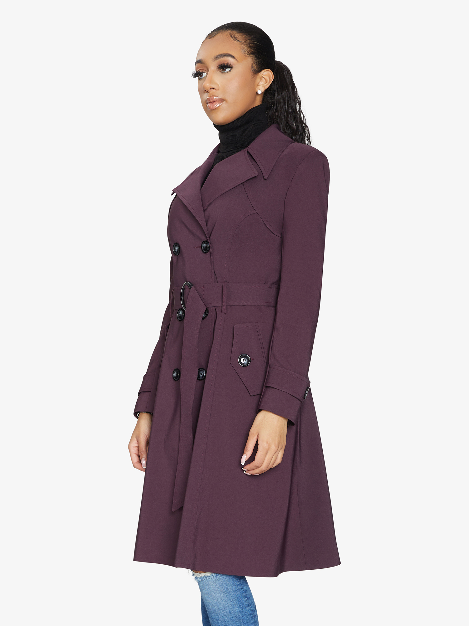 Spring/Summer Double Breasted Trench Mac Coat (1201-SP)-Rose Eleusis-UK 10/EU 38/US 6/S-Black-Urbanheer
